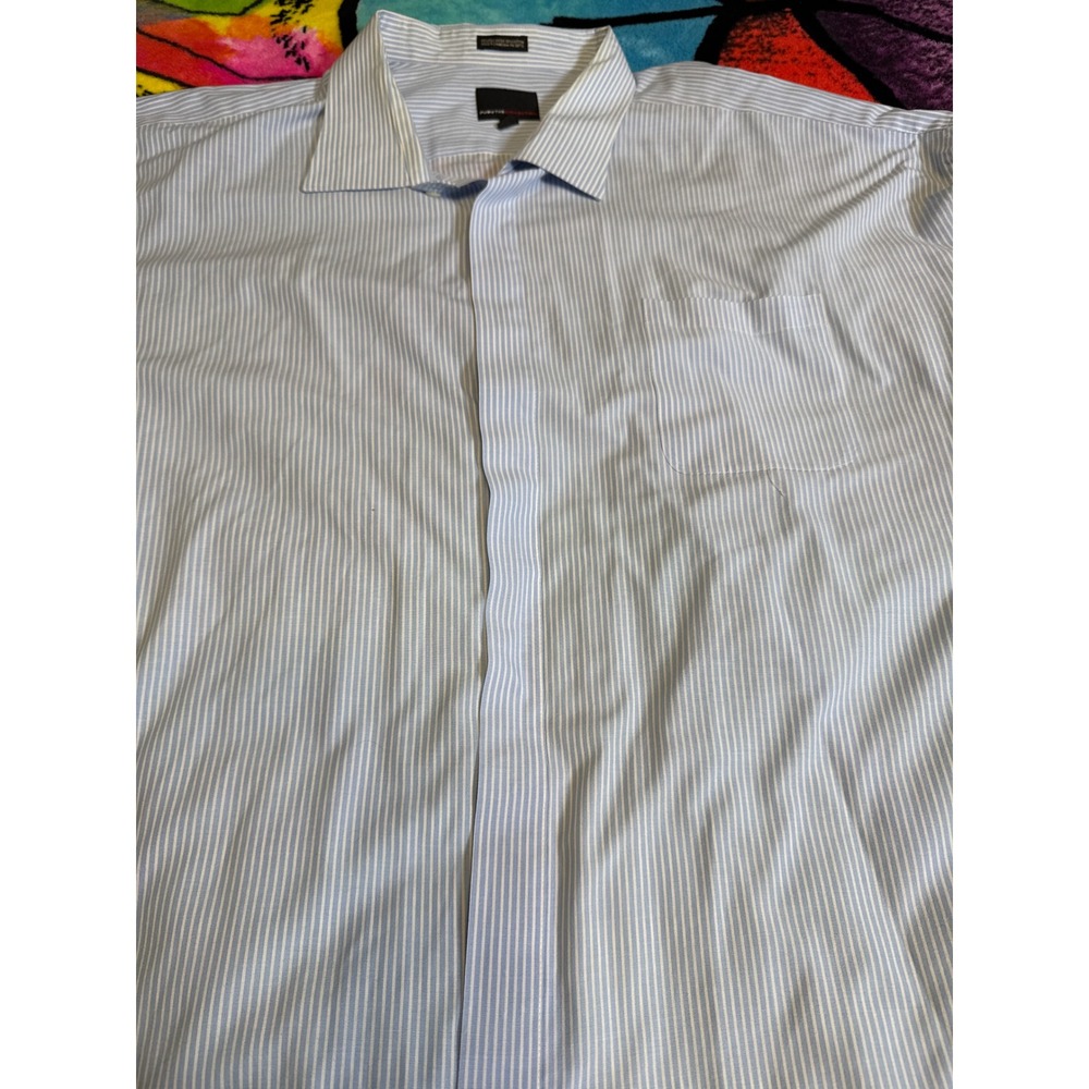 FUBU The Collection Mens Blue White Stripe Button Down Shirt, Cuff links, 38 39‎